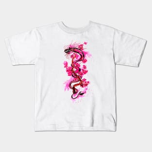 Pink Dragon and Blossoms Kids T-Shirt